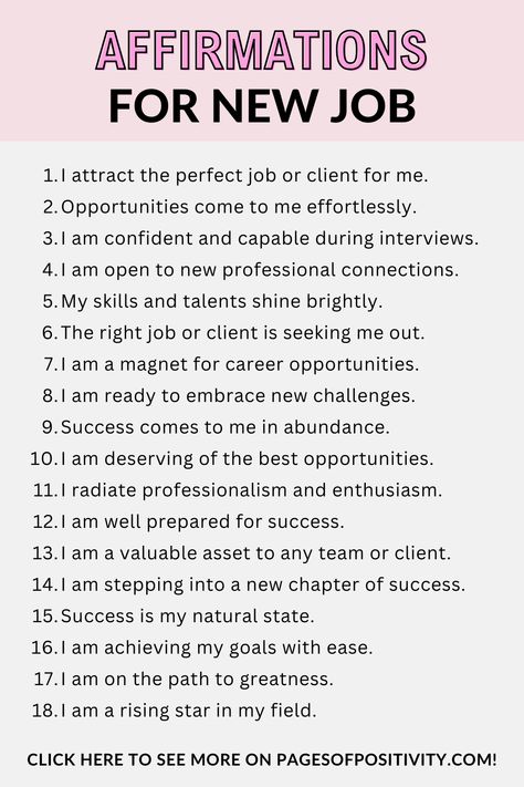 Affirmations for New Job Positive College Affirmations, Affirmations Job Offer, New Job Affirmations Law Of Attraction, Affirmation For New Job, Manifestation For New Job, New Job Inspiration, Job Hunting Affirmations, First Day New Job Affirmations, New Career Affirmations