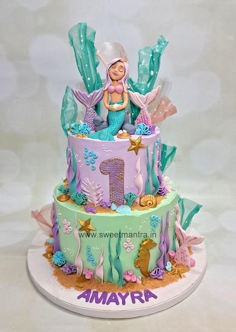 Mermaid Theme Birthday Cake, Cake For 1st Birthday, Customised Cakes, Theme Birthday Cake, Tiered Cake, Mermaid Theme Birthday, Mermaid Cakes, Tier Cake, Cake Online