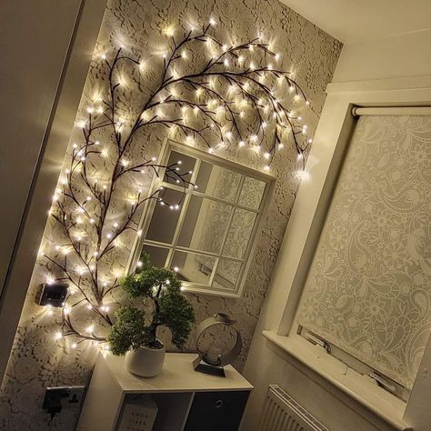 Twinkle Lights Bedroom, 2d Tree, Lights Bedroom, Zen Space, Tree Light, Crafts Decor, Room Transformation, Willow Tree, Tree Lighting