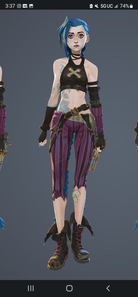 Jinx Outfit Arcane, Jinx Arcane Character Sheet, Arcane Pose Reference, Jinx Arcane Drawing Reference, Jinx Flare Scene, Arcane Body Base, Jinx Arcane Design, Jinx Reference Sheet, Jinx Arcane Character Design