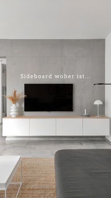 David▪️Kristina on Instagram: "Tv Board ⬇️ Du benötigst: 2 x Besta Korpus 120 x 40 x 38 cm 4 x Selsviken Front 60 x 38 cm 1 x Holzplatte nach Maß 240 x 41.7 cm Zubehör: ⚠️ 4 x Besta Druckscharnier Artikelnummer 802.612.58 4 x Besta Wandschiene Artikelnummer 704.883.18 #ikea #ikeahack #tvboard #sideboard #wohnzimmer #tutorial #sichtbeton #wohnwand" Ikea Besta Laxviken White, Ikea Besta 240 Cm, Ikea Tv Board, Besta Ikea Living Room Tv Walls, Besta Tv Unit Ideas, Besta Ikea Tv, Ikea Besta Wall, Ikea Besta Tv Unit, Besta Tv Unit