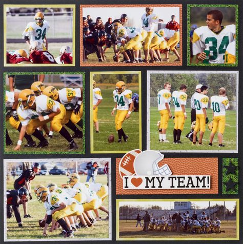 GoFIghtWin-Stickers-Layout Baseball Scrapbook, Football Books, Scrapbooking Sports, Yearbook Pages, Football Crafts, Brochure Template Layout, School Scrapbook, Magazine Layout Design, Scrapbook Room