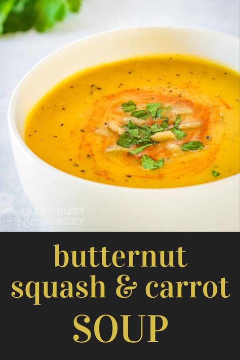 Butternut Squash Carrot Ginger Soup, Butternut Squash And Carrot Soup, Squash And Carrot Soup, Healthy Butternut Squash, Frozen Butternut Squash, Easy Butternut Squash, Carrot Soup Recipes, Soup Creamy, Carrot Ginger Soup