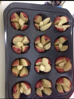 Potatoes In Muffin Tin Recipe, Potatoes In Muffin Tin, Apple Pork Chops Baked, Cheesy Potato Wedges, Ic Friendly Recipes, Baked Red Potatoes, Easy Potatoes, Oven Bakes, Parmesan Potato Wedges