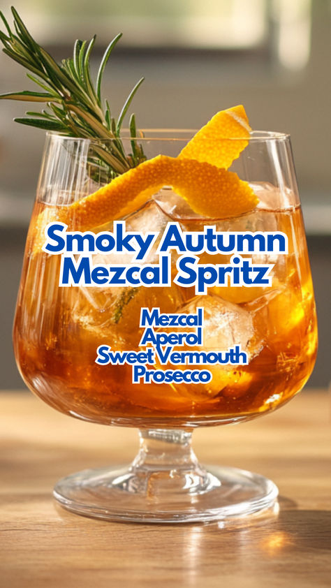 Smoky Autumn Mezcal Spritz Autumn Aperol Spritz, Fall And Winter Cocktails, Mezcal Spritz, Fall Spritz, Sweet Vermouth Cocktails, Aperol Cocktails, Vermouth Cocktail, Mezcal Cocktails, Sweet Vermouth