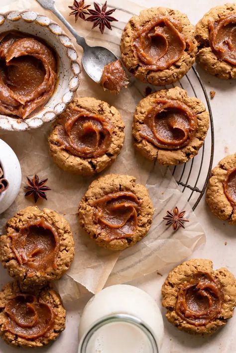 Pumpkin Spice Thumbprint Cookies, Oat Flour Thumbprint Cookies, Crowd Pleasing Cookies, Oatmeal Thumbprint Cookies, Vegan Thumbprint Cookies, Spice Oatmeal, Pumpkin Spice Oatmeal, Pecan Oatmeal, Spiced Oatmeal