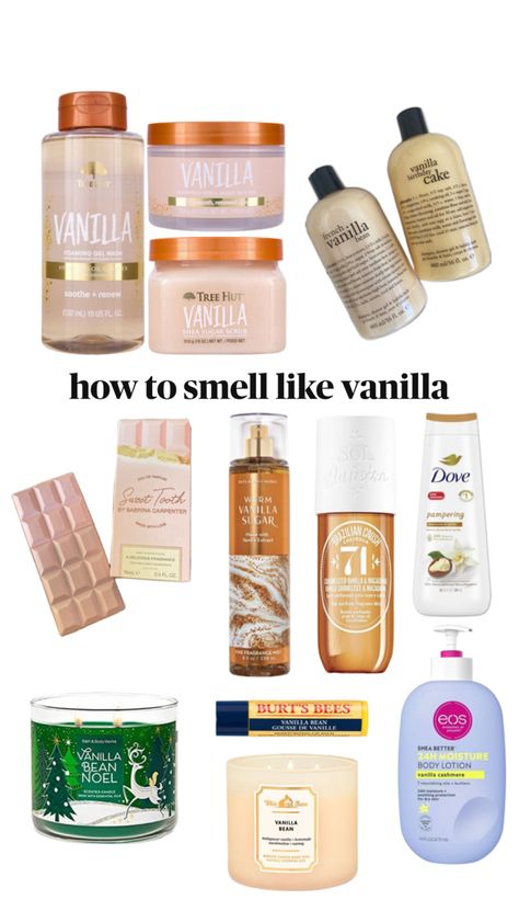 a collage of vanilla scented shower and self care product recommendations Hygiene Vanilla, Shower Products, Fragrances Perfume Woman, Body Acne, Perfume Collection Fragrance, Bath And Body Works Perfume, Shower Skin Care, Vanilla Girl, Pretty Skin Care