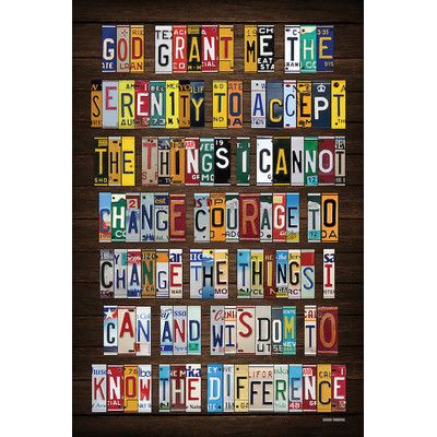 East Urban Home Recycled License Plate Serenity Prayer Textual Art on Wrapped Canvas Size: 40" H x 26" W x 0.75" D Holyoke Massachusetts, License Plate Crafts, Reinhold Niebuhr, Random Decor, License Plate Art, Letter Art Design, Sensory Art, Vbs Ideas, Serenity Prayer