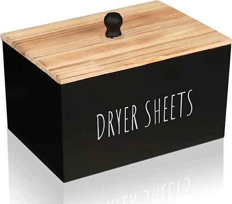 DURABLE WOOD MATERIAL - The dryer sheets holder is made of sturdy wood and guarantees long-time durability. The wood material for this dryer sheet dispenser is odorless, lightweight, thick, and not easy to break. ORGANIZE LAUNDRY SHEETS - Keeps your fabric softener sheets fresh and organized. This wooden dyer sheet holder brings a lot of convenience to your daily life. No more clutter on your counters with dryer sheets. EASY DISPENSING AND REFILL GENEROUSLY SIZED Dryer Sheet Holder, Space Saving Organization, Fabric Softener Dispenser, Dryer Sheet, Modern Organization, Fabric Softener Sheets, Laundry Pods, Laundry Room Shelves, Beautiful Wooden Boxes