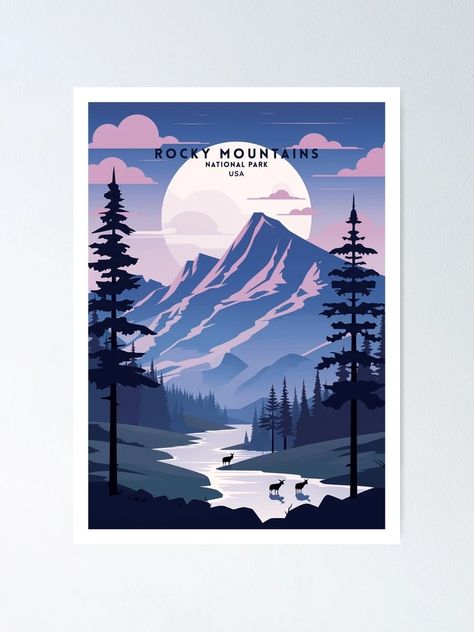 "Rocky Mountains National Park Peak Majesty Travel Illustration" Poster for Sale by NeuralVibe | Redbubble Rockie Mountains, Mountain Rock, Poster Illustration, Travel Illustration, Illustration Poster, Rocky Mountain National, Rocky Mountain National Park, Travel Poster, Rocky Mountains