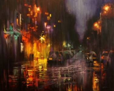 Saatchi Art Artist Chin h Shin; Painting, “Village After Rain” #art Frank Dicksee, Marine Artist, Painting Night, Bleecker Street, Rain Painting, Franz Kline, Berthe Morisot, Bo Bartlett, Painting Competition