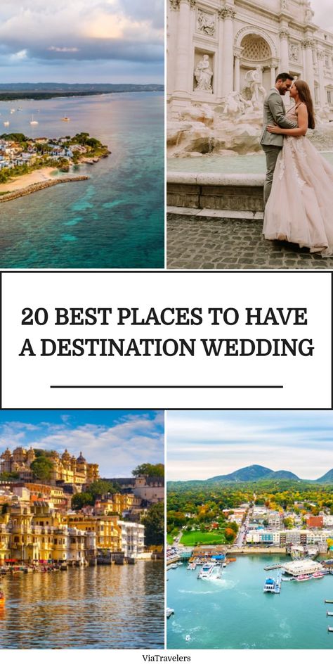 A collage of four scenic destination wedding locations with the text "20 Best Places to Have a Destination Wedding". Top Destination Wedding Locations, Small Destination Wedding Locations, Wedding In Colombia, Micro Destination Wedding, Unique Destination Wedding Ideas, Small Destination Wedding Ideas, Destination Wedding Usa, Wedding Destination Ideas, Destination Wedding Bags