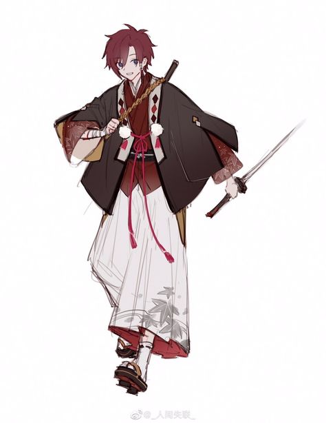 Inazuma Outfits Genshin Male, Japanese Male Character Design, Japanese Clothes Drawing, Japanese Character Design Male, Japanese Fashion Male, Japanese Oc, Traditional Japanese Clothing Male, Samurai Clothing, Mens Traditional Wear