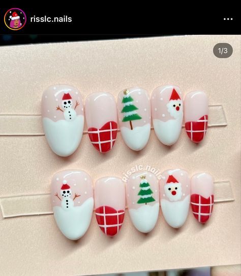 Winter Almond Nails, Nail Noel, Nails Xmas, Xmas Nail, Snowman Nails, Xmas Nail Art, Christmas Cuties, Minimal Nails Art, Luxury Press On Nails