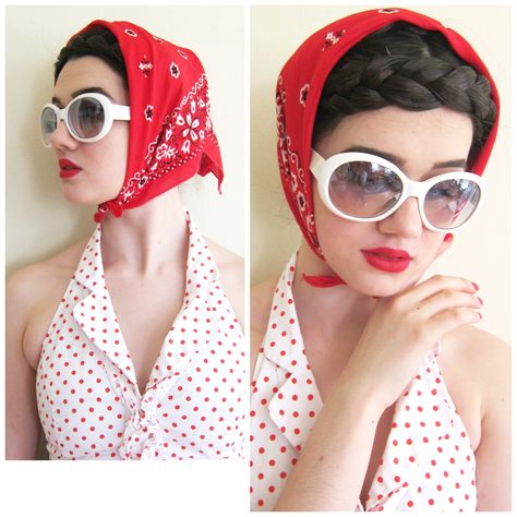 Vintage 1960s  Red Bandana 13960 / 60s Color Fast Floral Print Bandana Head Scarf Kerchief by BasyaBerkman on Etsy Bandana Head Scarf, 60s Hair, Red Bandana, Jackie O, European Art, Bandana Print, Skirt Sets, Op Art, Vintage 1960s