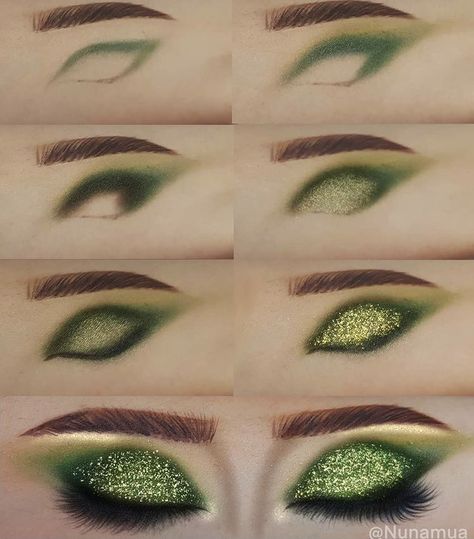 Bowser Eye Makeup, Green And Silver Eye Makeup, Green Eye Shadow Makeup, Mint Makeup, Green Eyeshadow Look, Maquillage Yeux Cut Crease, Eyeshadow Ideas, Silver Eyeshadow, Bold Eye Makeup