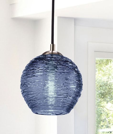 30% Off In Stock Ready to Ship. 7 Steel Blue Spun Glass Pendant Light. Discontinued Size Once these are sold, this listing will be removed. This is a lovely 7 steel blue spun glass pendant light This lamp is textured with a spun glass exterior. Cord- 3 Feet Black Textile Cloth Cord Socket- Glass Kitchen Pendant Lights, Glass Pendant Shades, Glass Exterior, Blown Glass Pendant Light, Glass Globe Pendant Light, Blown Glass Pendant, Kitchen Ceiling Lights, Kitchen Ceiling, Globe Pendant Light