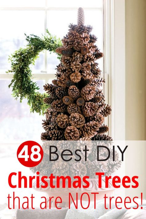 48 alternative Christmas Tree ideas & tutorials: DIY decorations & crafts for kids & family using paper, pallets, pine cones, branches, etc! - A Piece of Rainbow, home decor, table centerpiece, boho, farmhouse, winter, upcycle, recycled, budget decor, easy crafts Alternative Christmas Tree Diy, Alternative Christmas Tree Ideas, Diy Christmas Trees, Recycled Christmas Tree, Diy Paper Christmas Tree, Amazing Christmas Trees, Large Christmas Ornaments, Winter Farmhouse, Christmas Advent Calendar Diy