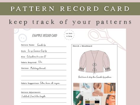 Sewing Pattern Storage Ideas – 10 Ideas! Pattern Organization, Sewing Pattern Storage, Record Card, Pattern Storage, Free Pattern Download, Sewing Alterations, Types Of Patterns, Hole Punches, Organization Printables