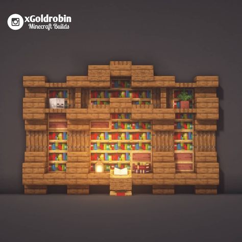 8,433 Likes, 66 Comments - Goldrobin - Minecraft Builder (@xgoldrobin) on Instagram: “TUTORIAL | Bookshelf design! 📚 Follow @xgoldrobin for more Minecraft Buildings ideas & designs! 🏡…” Minecraft Bookshelf Ideas, Goldrobin Minecraft, Minecraft Interior, Minecraft Interior Design, Bangunan Minecraft, Minecraft Farm, Cool Minecraft Creations, Minecraft Castle, Minecraft Medieval