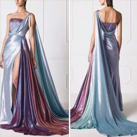 Scifi Royalty Aesthetic, Cosmic Dress Gowns, Crazy Rich Asians Dress, Ocean Inspired Dress Gowns, Taylor Fantasy Gown, Iridescent Fantasy Dress, Prom Dresses Strapless, Women Evening Dresses, Ocean Fantasy Mermaid Dresses Fashion Couture