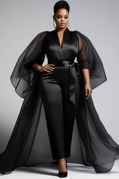 Xpluswear Plus Size Formal Wear Pants, Jumpsuit Red Carpet, Plus Size Black Tie Event Dresses, Tulle Dress Plus Size, Black People Weddings, Plus Size Dresses For Party, Black Jumpsuit Outfit, Marble Acrylic Nails, Shein Jumpsuit