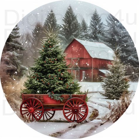 Christmas Art On Wood, Christmas Tree Patterns Free Printable, Nativity Images, Christmas Wagon, Christmas Art Prints, Christmas Barn, Digital Downloads Printables, Farmhouse Ornaments, Christmas Scenes