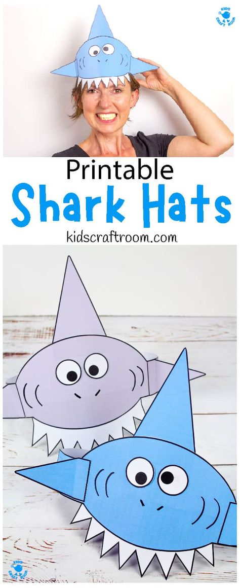 This Shark Hat Craft is so cool! The printable shark craft template comes in 3 fun colours and B/W. It's the perfect shark craft for Summer and Shark Week! #kidscraftroom #kidscrafts #sharkcrafts #sharks #sharkweek #sharkactivities #printablecrafts Shark Fin Hat, Shark Mask, Shark Activities, Summer Crafts For Toddlers, Shark Hat, Shark Craft, Kids Craft Room, Headband Crafts, Fun Summer Crafts