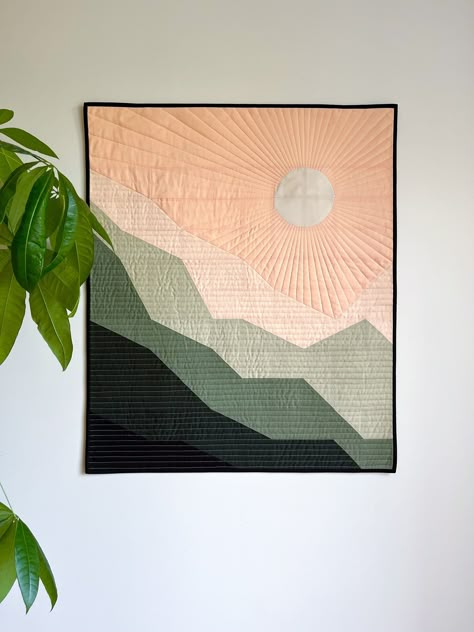 Mountain Quilt Block, Mountain Quilt Pattern, Throw Size Quilt, Landscape Art Quilts, Mountain Quilts, Landscape Quilt, Baby Quilt Pattern, Landscape Quilts, Green Quilt