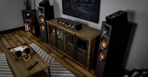 Klipsch gave its flagship Reference speakers a complete redesign for 2018 Jamo Speakers, Unique Speakers, Tv Speakers, Eating Before Bed, Listening Room, Entertainment Stand, Entertainment Center Decor, Digital Trends, Kids Kitchen