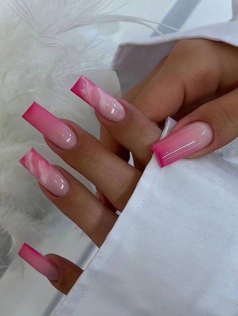 24pcs High-End French Style Ombre Pink & Milk White Breathable Ballet Nails+1pc Jelly Glue For Nails+1pc Nail File | SHEIN USA Colorful Ombre Acrylic Nails, Pink 2024 Nails, Nail Inspo 2024 Coffin, Medium Acrylic Nail Designs, Natural Ombré Nails, Nails Inspo Ombre, Pink Nails Ideas 2024, Pink French Ombre Nails, France Nails Style