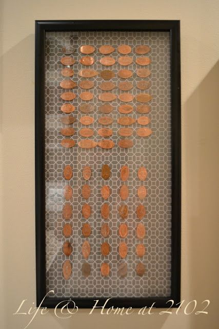 Souvenir penny display - must do this!!!! Thanks @Erin Kelly ! Penny Display, Home Decorating, The Wall, Penny, Wall, Art