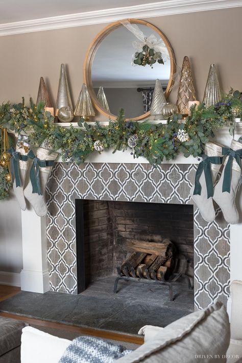 Christmas Mantel Decor, Faux Candles, Driven By Decor, Holiday Garland, Fireplace Mantel Decor, Christmas Mantel, Simple Christmas Decor, Christmas Mantel Decorations, Holiday Garlands