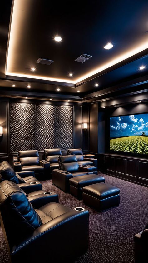 Modern Home Theatre Ideas, Private Home Theater, Home Theatre Room Ideas Interior Design, Modern Theater Room, Basement Theater Room, Contemporary Home Theater, Small Home Theater Ideas, Home Movie Theatre, Gentleman's Lounge