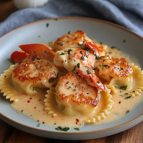 Lobster Ravioli in Garlic Butter Sauce: A Culinary Delight Garlic Butter Sauce Recipe, Lobster Ravioli Sauce, Lobster Dishes, Lobster Ravioli, Lobster Recipes Tail, Savory Bites, Easy Rice, Yummy Seafood, Shrimp Recipes For Dinner