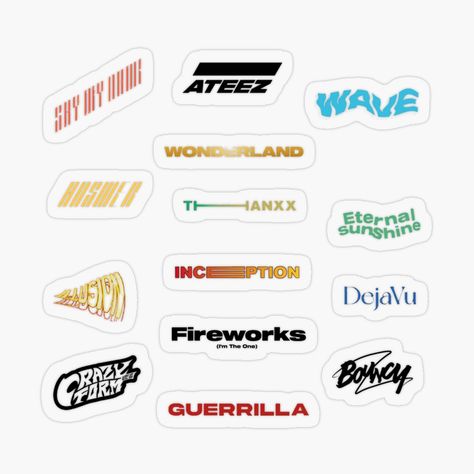 Get my art printed on awesome products. Support me at Redbubble #RBandME: https://www.redbubble.com/i/sticker/ATEEZ-Stickers-LOGO-all-era-songs-ATEEZ-MERCH-KPOP-2024-by-sunchan-k/163700770.O9UDB?asc=u Song Stickers, Ateez Logo, Ateez Stickers, Ateez Merch, Drawing Stickers, Sticker Kpop, Journal Things, Merch Kpop, Kpop Journal