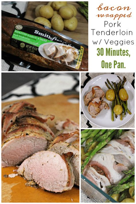 Looking for delicious & nutritious fast meals for your family on weeknights? This one pan meal featuring Smithfield pork tenderloin and fresh vegetables takes 30 minutes to prepare and even fewer to devour! Smithfield Pork Tenderloin, Bacon Wrapped Pork Tenderloin, One Pan Meal, Fast Meals, Bacon Wrapped Pork, Pork Loin Recipes, One Pan Dinner, Stuffed Pork Tenderloin, One Pan Meals