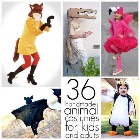 28 homemade animal costumes for kids and 8 DIY animal costumes for adults! Scary Animal Costumes, Diy Toddler Animal Costume, Farm Animal Costumes For Adults, Otter Costume Diy, Animal Day Spirit Week, Diy Zoo Animal Costume, Diy Farm Animal Costumes, Easy Animal Costumes, Zoo Animal Costumes Women