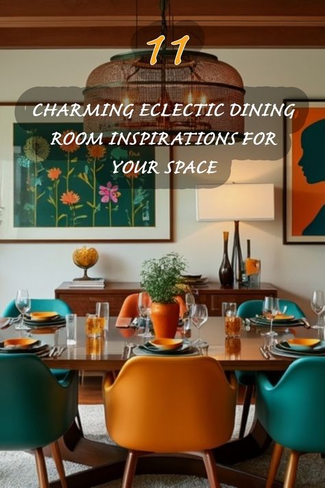 I'm in love with these eclectic dining room ideas! The vibrant colors, unique furniture, and stunning artwork create such a lively atmosphere. This space proves that blending styles can result in a warm and inviting dining experience. Explore my favorite looks to infuse your home with personality and charm! Eclectic Modern Dining Room, Mid Century Modern Boho Dining Room, Eccentric Dining Room, Vintage Eclectic Dining Room, Dining Room Design Boho, 60s Dining Room, Anthropologie Dining Room, Dining Room With Sideboard, Colourful Dining Room