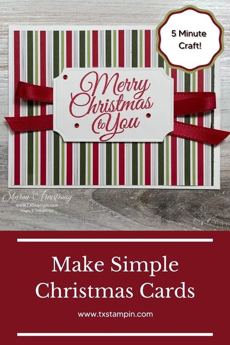 Stampin Up Holly Jolly Wishes, Christmas Thank You Cards Handmade, Simple Stampin Up Christmas Cards, Christmas Diy Cards Handmade, Quick Christmas Cards, Simple Stampin Up Cards, Christmas Greeting Cards Design, Simple Diy Christmas Cards, Simple Christmas Cards For Kids