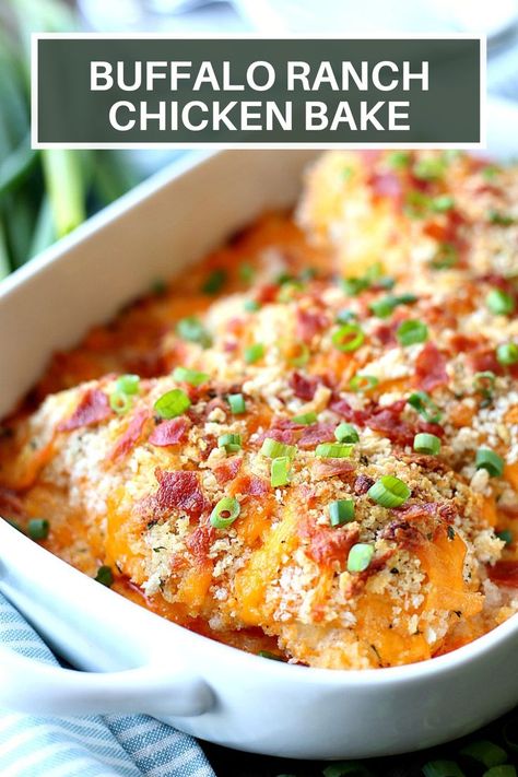 Ranch Chicken Bake, Buffalo Chicken Recipes Easy, Chicken Bake Recipe, Buffalo Ranch Chicken, Baked Ranch Chicken, Low Calorie Chicken, Buffalo Chicken Casserole, Buffalo Chicken Recipes, Delicious Chicken Dinners