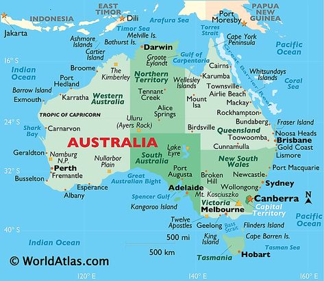 Physical Map of Australia Facts About Australia, Geography Facts, Australia Capital, Tropic Of Capricorn, Australia Country, Physical Map, Australian Capital Territory, Fraser Island, Airlie Beach