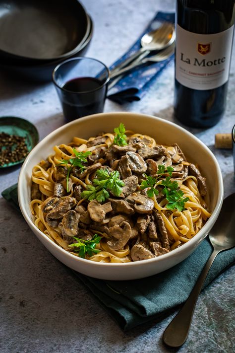 Ostrich and Mushroom Stroganoff - by Hein van Tonder, awarded food photographer & stylist Roasted Pepper Salsa, Ostrich Meat, Slow Roast Lamb, Mushroom Stroganoff, South African Recipes, Pasta Dinner Recipes, Food Photographer, Food Blogs, Classic Dishes