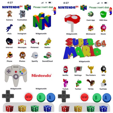 Mario Themed Wallpaper, Mario Ios 16 Wallpaper, Nintendo Homescreen Layout, Mario Homescreen Layout, Super Mario Homescreen, Mario Phone Theme, Silly Homescreen, N64 Wallpaper, Icons For Phone Apps