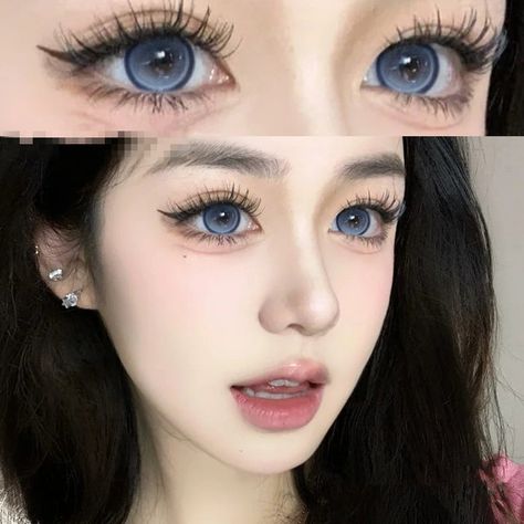 Blue contact lenses (two pieces) yv31374 Blue Contacts Makeup, Blue Contact Lenses, Egyptian Makeup, Summer Grunge, Eye Contact Lenses, Switch Case, Grey Contacts, Girls Korean, Beauty Vibes