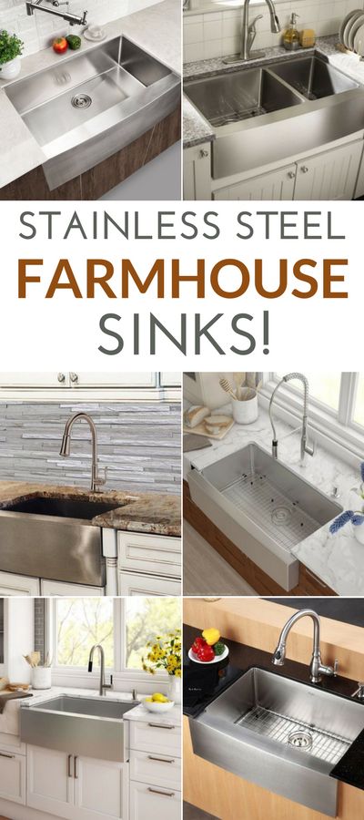 Stainless Steel Farmhouse Sinks! Discover the best stainless steel apron-front farmhouse sinks for your kitchen. We love stainless steel farm sinks because of their beauty and durability. Farm Sink Stainless Steel, Apron Front Stainless Steel Farmhouse Sink, Stainless Apron Sink Kitchen, Stainless Steel Farm Sink Kitchen, Steel Farmhouse Sink, Stainless Farm Sink, Farmhouse Sink Ideas Kitchen, Farm House Sinks For Kitchen, Kitchen Sink Design Farmhouse