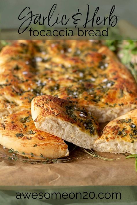 Herb Focaccia, Foccacia Bread, Italian Diet, Herb Bread, Focaccia Recipe, Meatless Recipes, Autumn Recipes, Focaccia Bread, Awesome Recipes