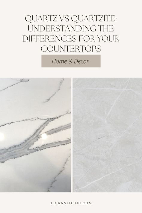 Learn the key differences between quartz and quartzite countertops, including composition, durability, maintenance, appearance, and price. Make an informed decision for your home with this comprehensive guide. Quartz Vs Quartzite Countertops, White Quartzite Countertops, White Quartzite, Quartzite Countertops, Quartz Countertops, Countertops, Composition, Key