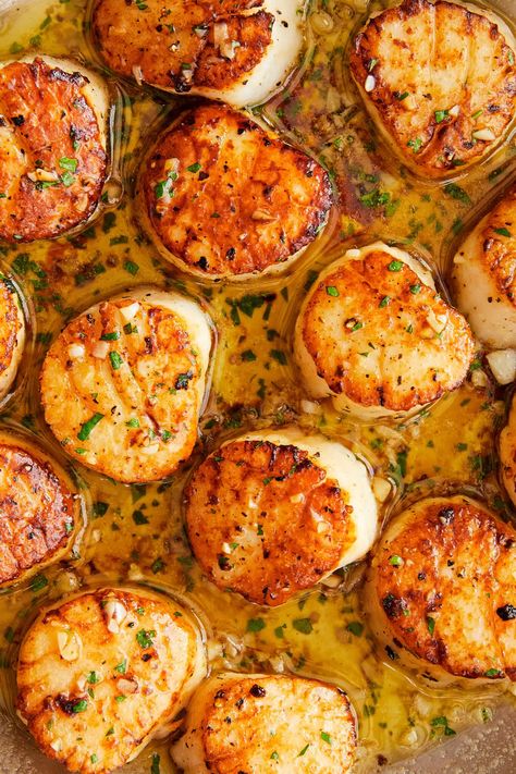 Lemon Butter Scallops - Damn Delicious Recipes With Scallops, Coconut Scallops, Lemon Scallops, Brown Butter Scallops, Lemon Butter Scallops, Butter Scallops, Scallops Recipe, Scallop Dishes, Baked Scallops