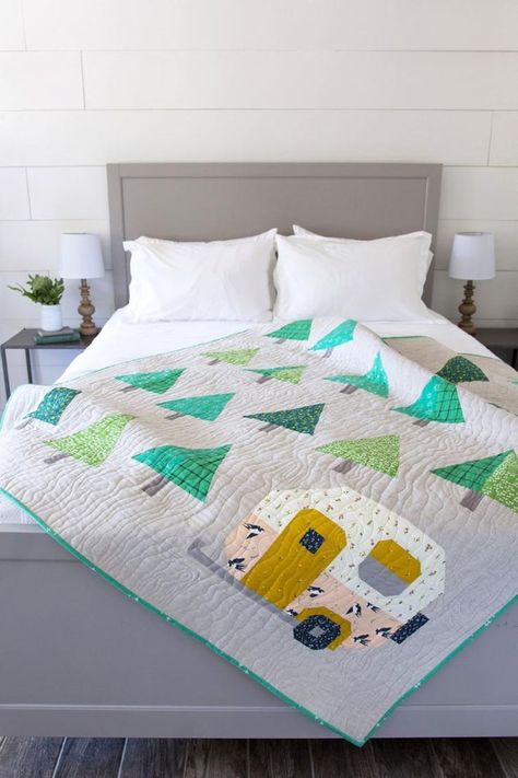 Up North Quilt Pattern | Craftsy Camper Quilt, Throw Size Quilt, Camping Quilt, Pen Pattern, Quilt Modernen, Camper Camping, Quilt Sewing Patterns, Quilt Care, Beginner Quilt Patterns